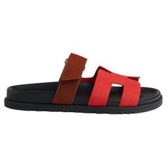 NEW! Hermes Women's Chypre Suede Rouge Cinetique/Gold Sandals - Size 39
