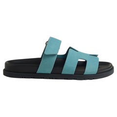 NEW! Hermes Women's Chypre Suede Sandals Bleu Mineral - Sizes 36.5, 37.5, 38