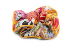 New Hermes Yellow Orange Silk Hair Scrunchie in Box