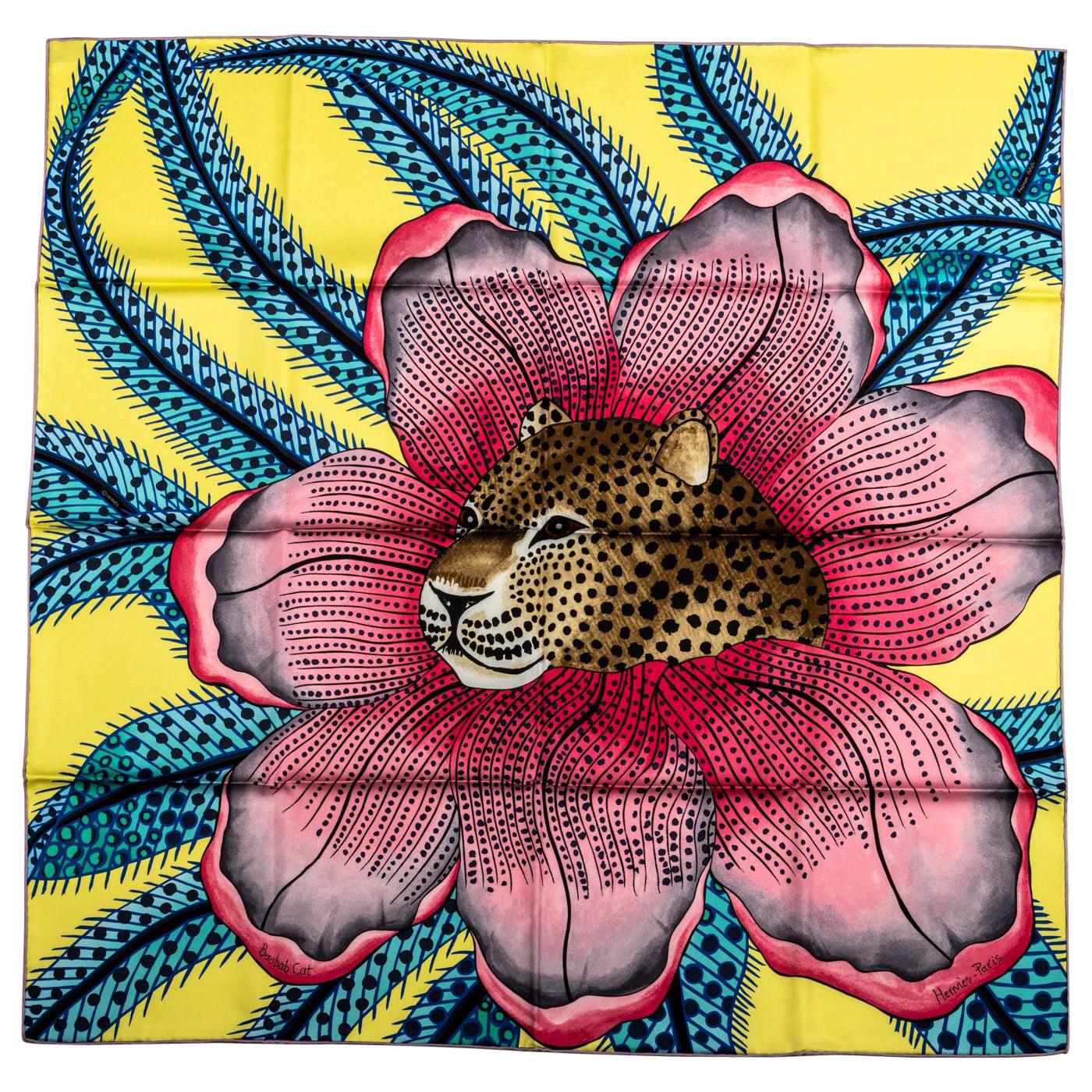 New Hermes Yellow PInk Baobab Silk Scarf For Sale