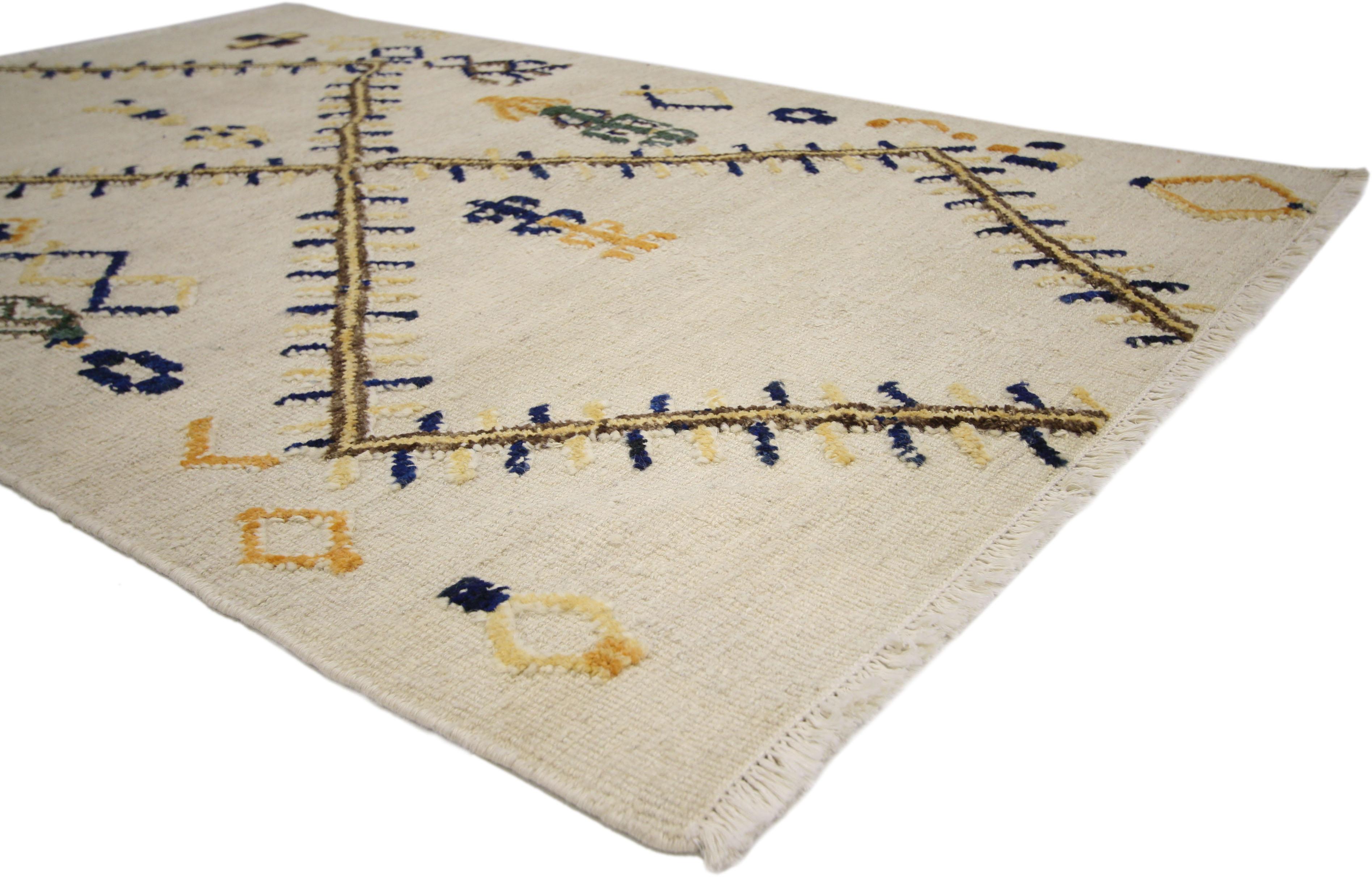 Hand-Knotted New High and Low Texture Moroccan Style Rug, Tribal Accent Rug
