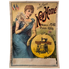 New Home", affiche originale et ancienne du début du 18e siècle sur une machine à coudre