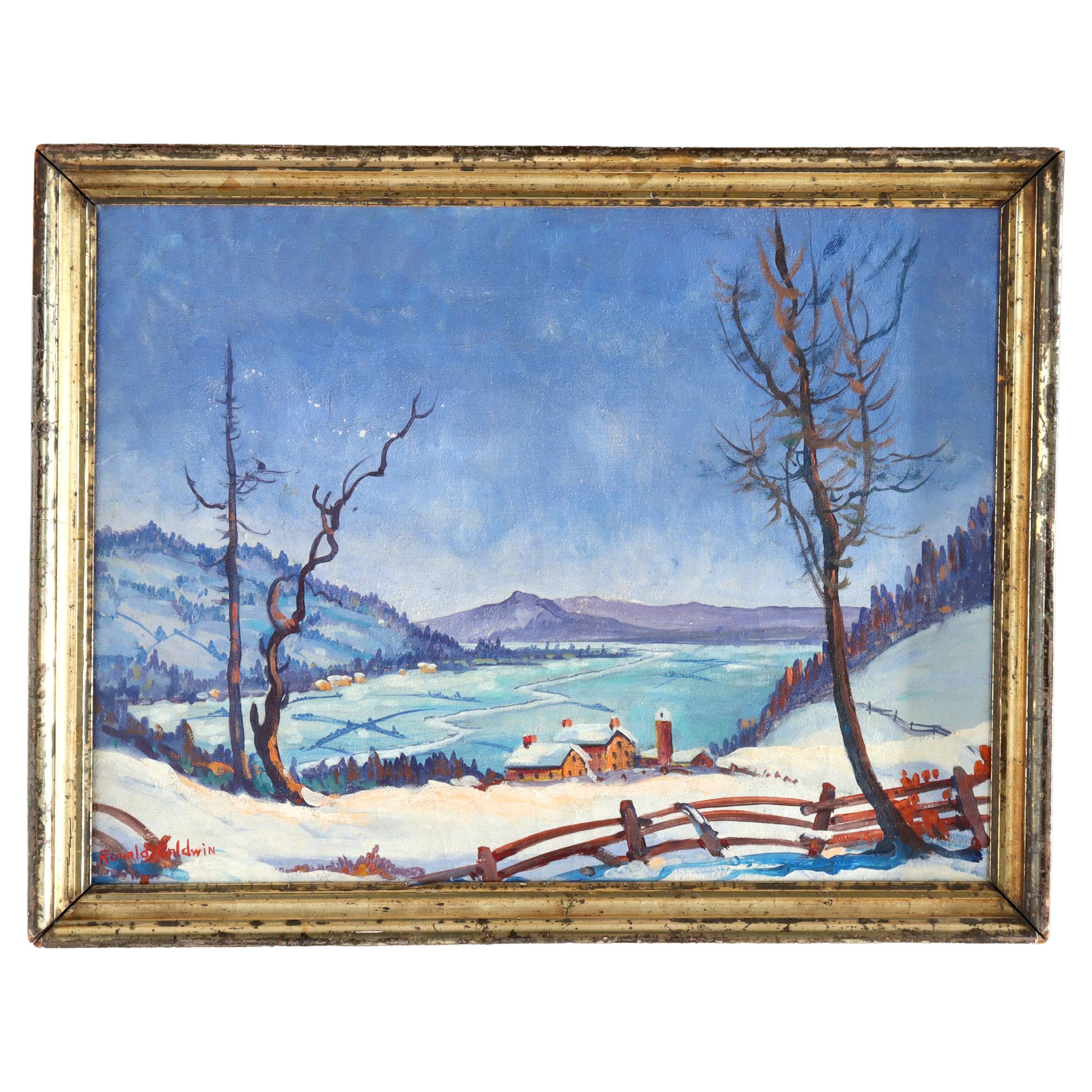New Hope Schule Öl auf Leinwand Winterlandschaft Gemälde von Ronald Baldwin C1920