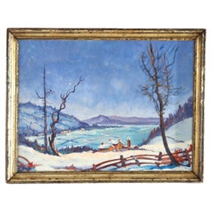 Pittura di paesaggio invernale su tela della New Hope School di Ronald Baldwin C1920