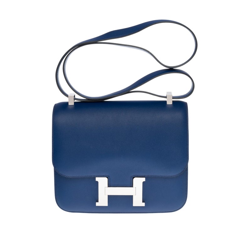 Neu-HSS-Hermes Constance 24 Umhängetasche aus saphirblauem Evercolor-Leder,  SHW im Angebot bei 1stDibs