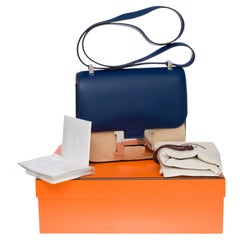 New-HSS-Hermes Constance 24 shoulder bag in sapphire blue Evercolor leather, SHW