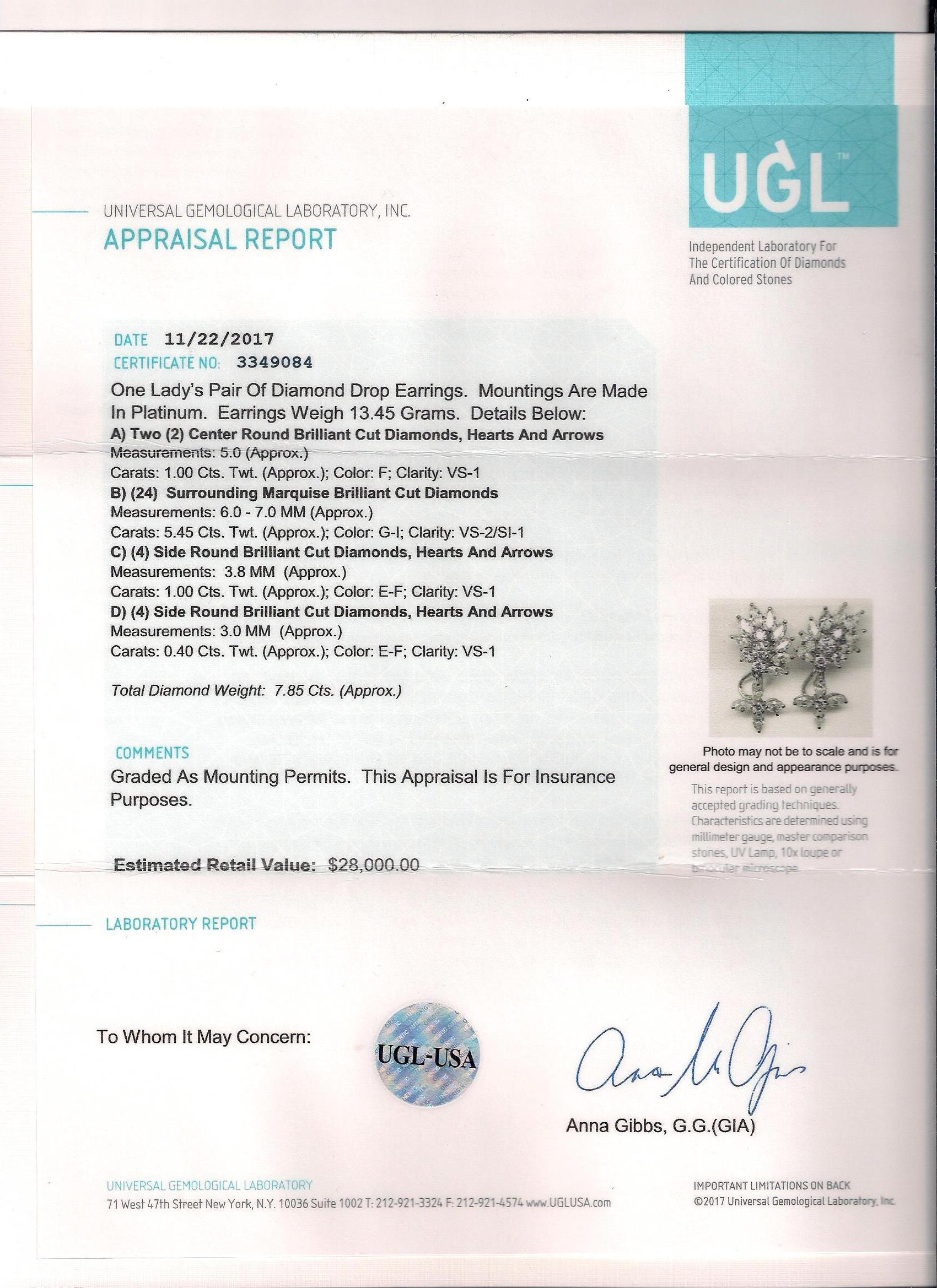 da uomo o donna Nuovi rapporti GIA e UGL. Orecchini a grappolo con diamanti naturali in platino in vendita