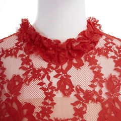 new HUISHAN ZHANG red lace tiered skirt nude lining cocktail dress US6 M
