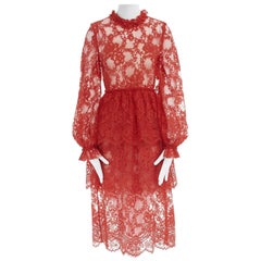 new HUISHAN ZHANG red lace tiered skirt nude lining cocktail dress US6 M