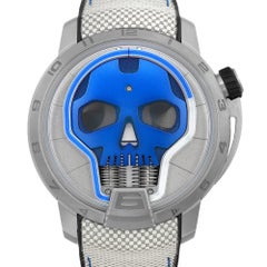New HYT H4 Skull 50mm Titanium Blue Dial Manual Wind Men LTD Watch H2-TT-488207