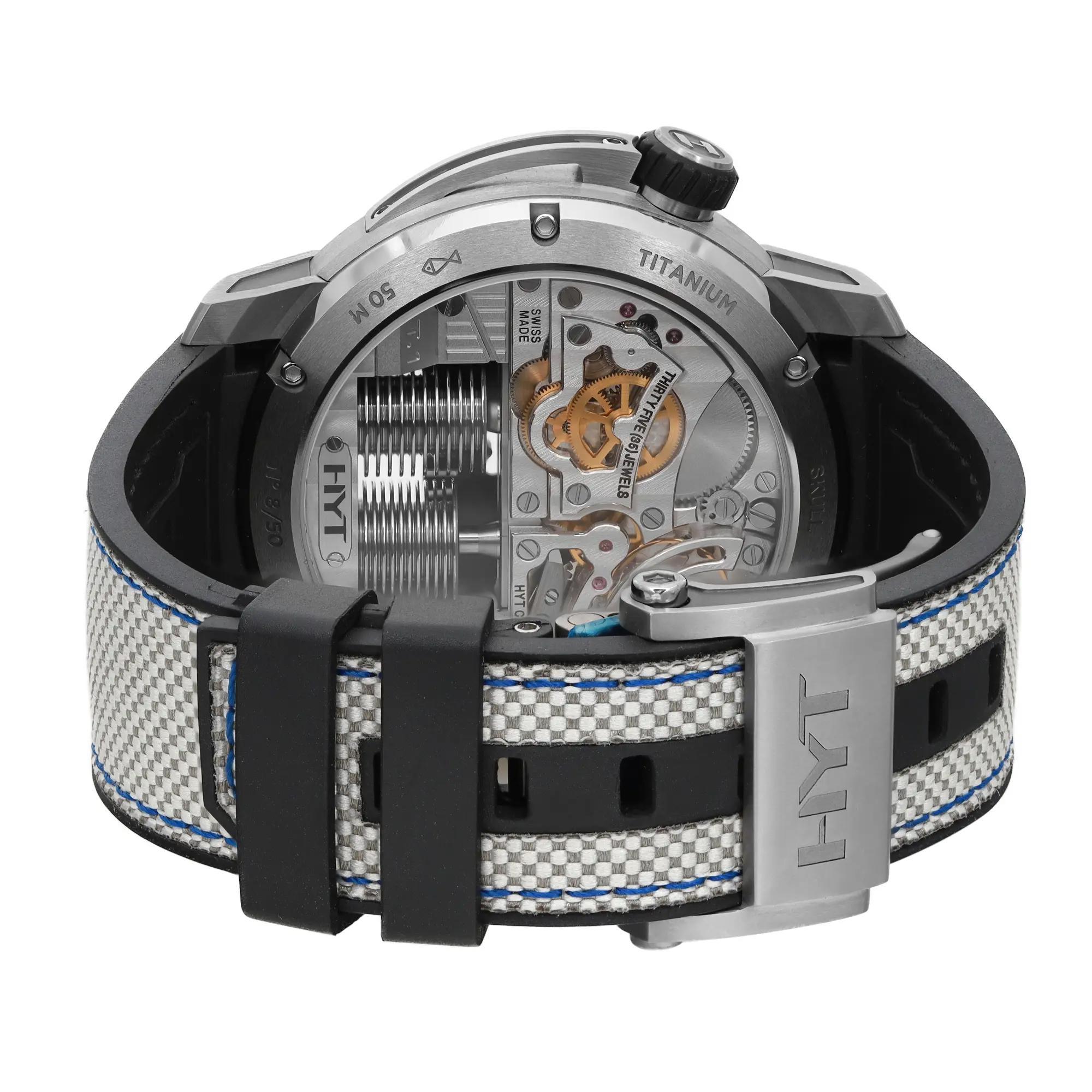 Nuevo Reloj LTD HYT H4 Skull 50mm Titanio Esfera Azul Cuerda Manual Hombre H2-TT-488207 en venta 1