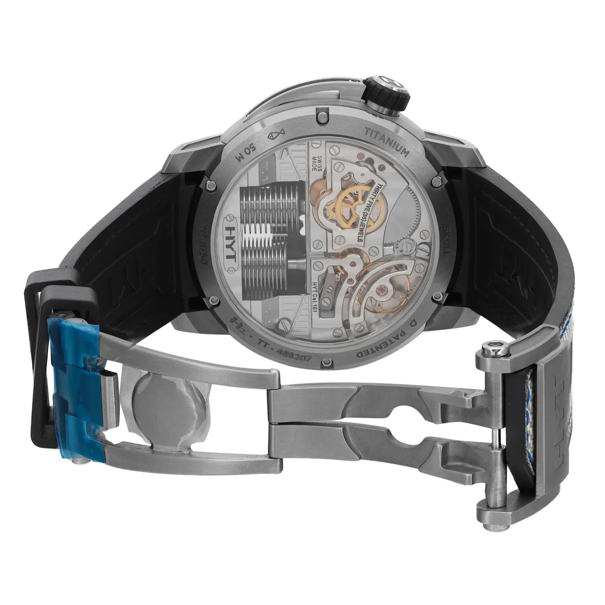 Nuevo Reloj LTD HYT H4 Skull 50mm Titanio Esfera Azul Cuerda Manual Hombre H2-TT-488207 en venta 2