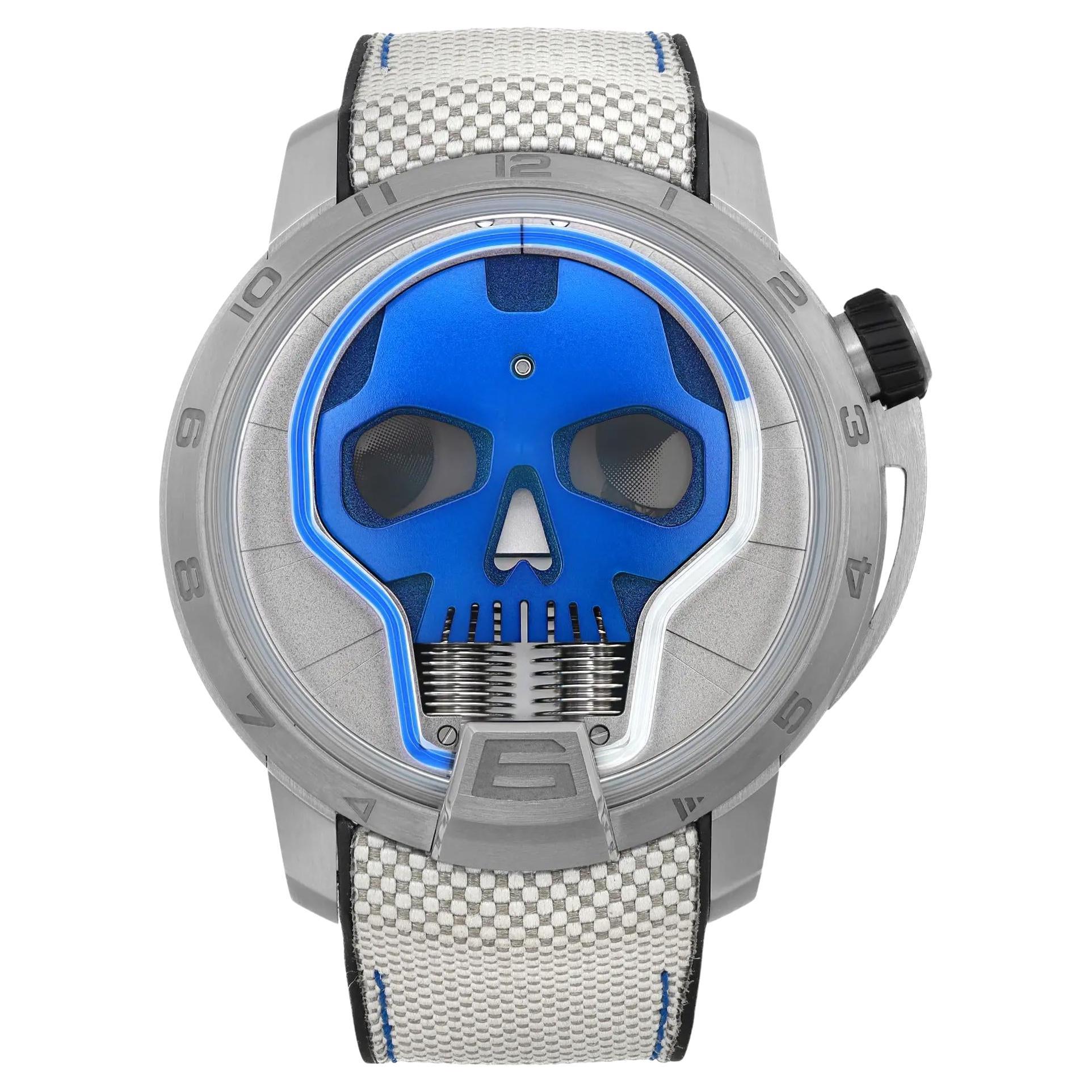 New HYT H4 Skull 50mm Titanium Blue Dial Manual Wind Men LTD Watch H2-TT-488207