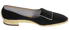 New I Miller Black Velveteen Turkish Boudoir Slipper w Gold Sole – 6A, 1960s