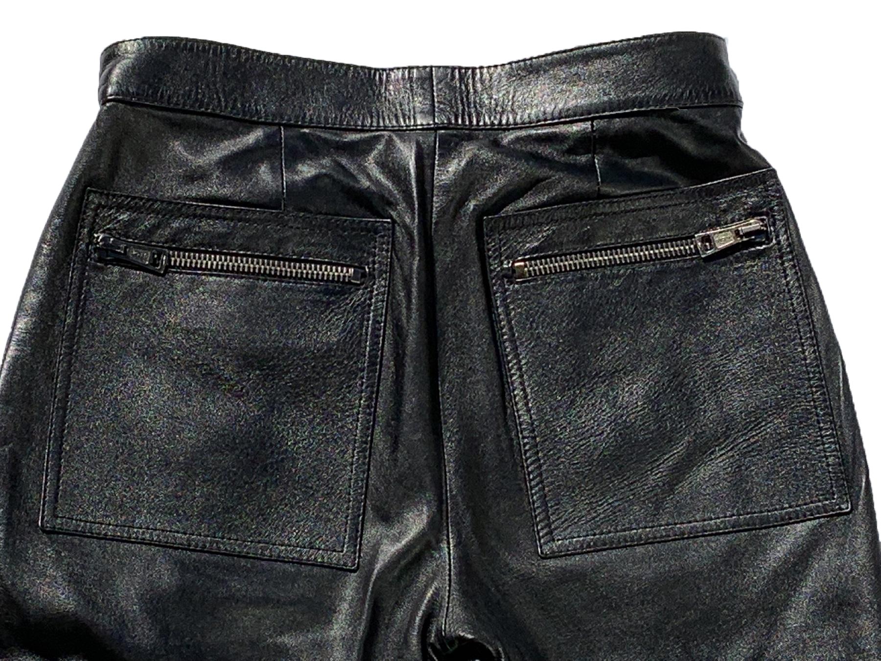 New Iconic Tom Ford for Gucci FW 2001 Black Leather Double Zipper Men's Pants 42 In New Condition In Montgomery, TX