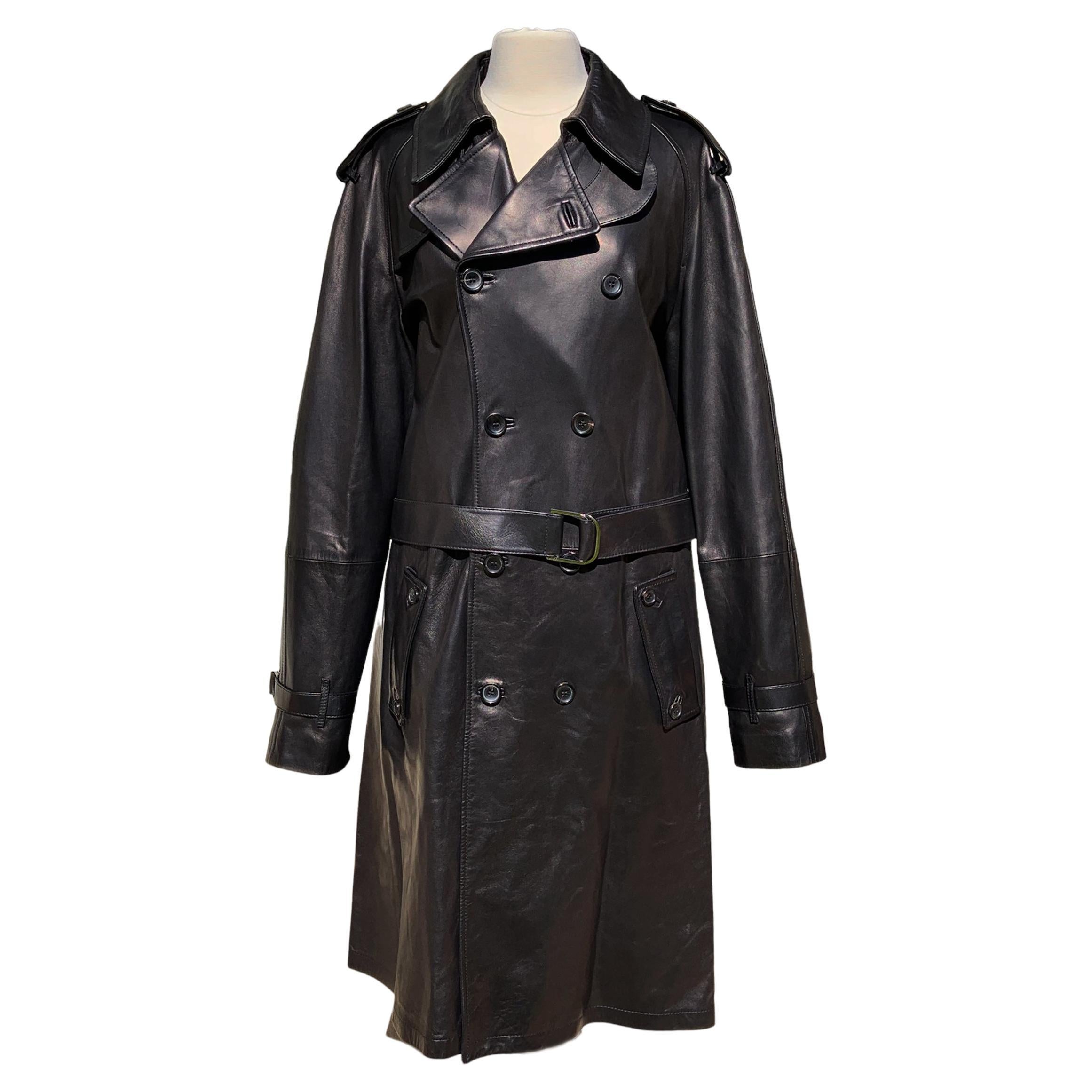 Tom Ford pour Gucci - Manteau en cuir noir iconique pour homme, taille italienne 54, automne-hiver 2001 en vente