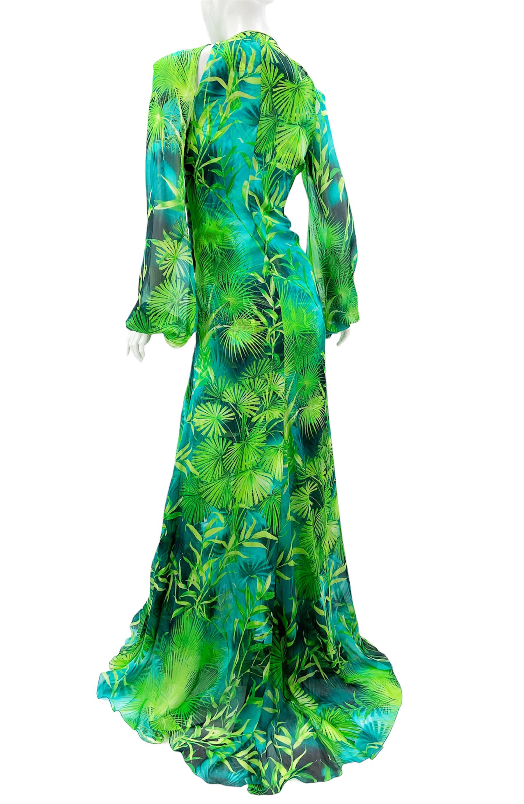 New Iconic Versace Jungle Print Plunge Neck Silk Maxi Dress Italian 38 1