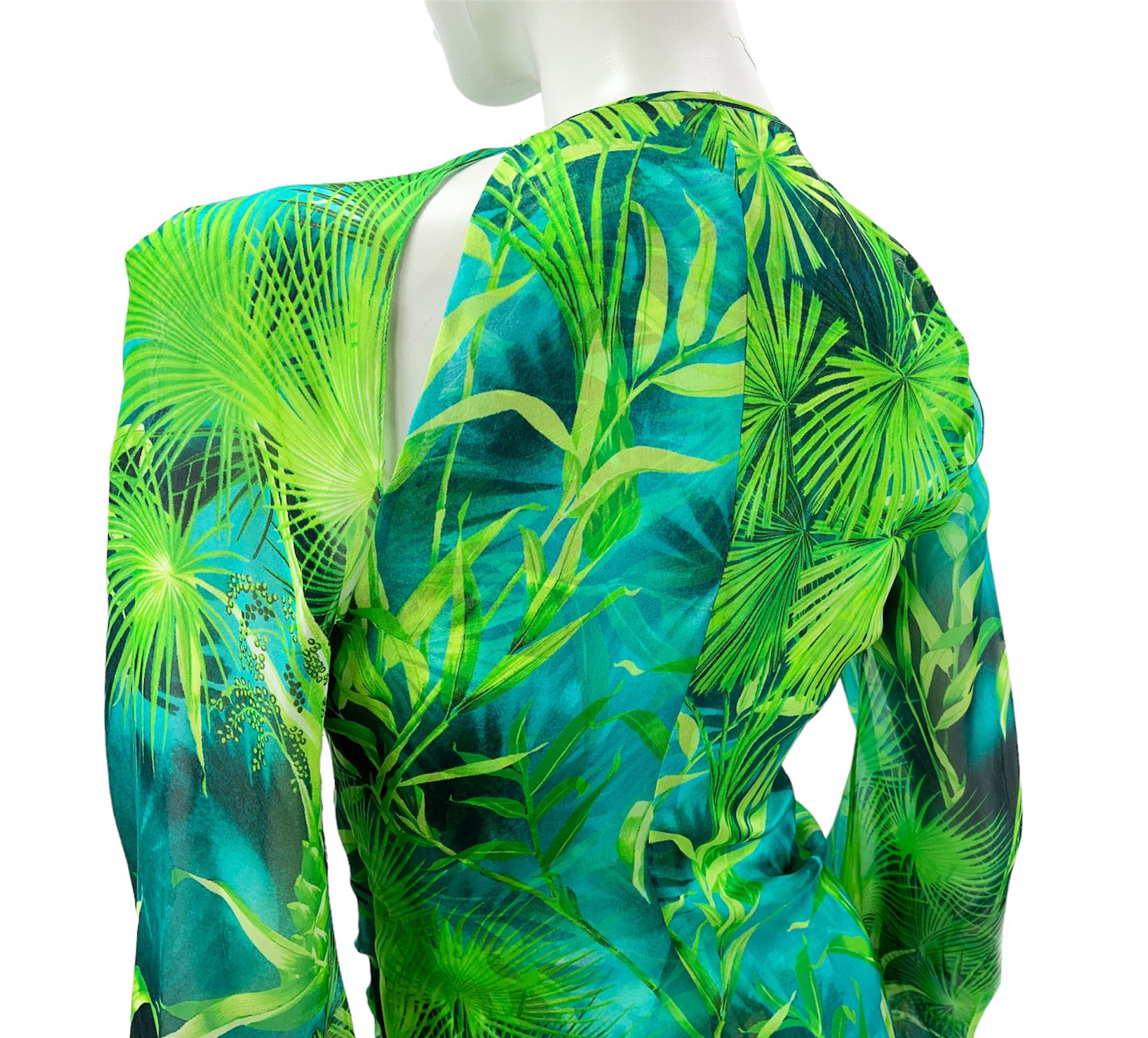 New Iconic Versace Jungle Print Plunge Neck Silk Maxi Dress Italian 38 4