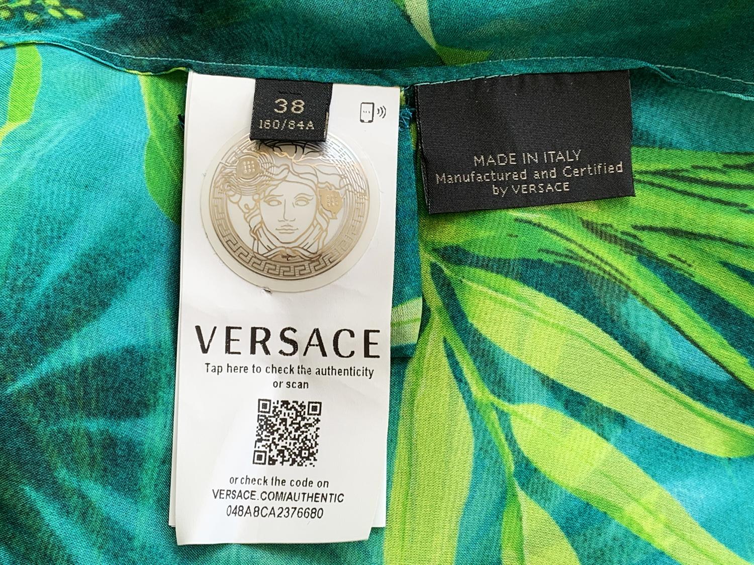 New Iconic Versace Jungle Print Plunge Neck Silk Maxi Dress Italian 38 5