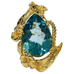 New IF 17.60 Carat Aquamarine & Blue Apaptite Ygold Plate Sterling Ring
