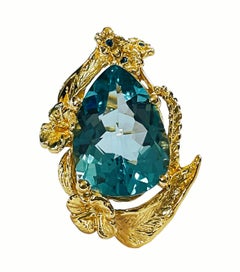 New IF 17.60 Carat Aquamarine & Blue Apaptite Ygold Plate Sterling Ring