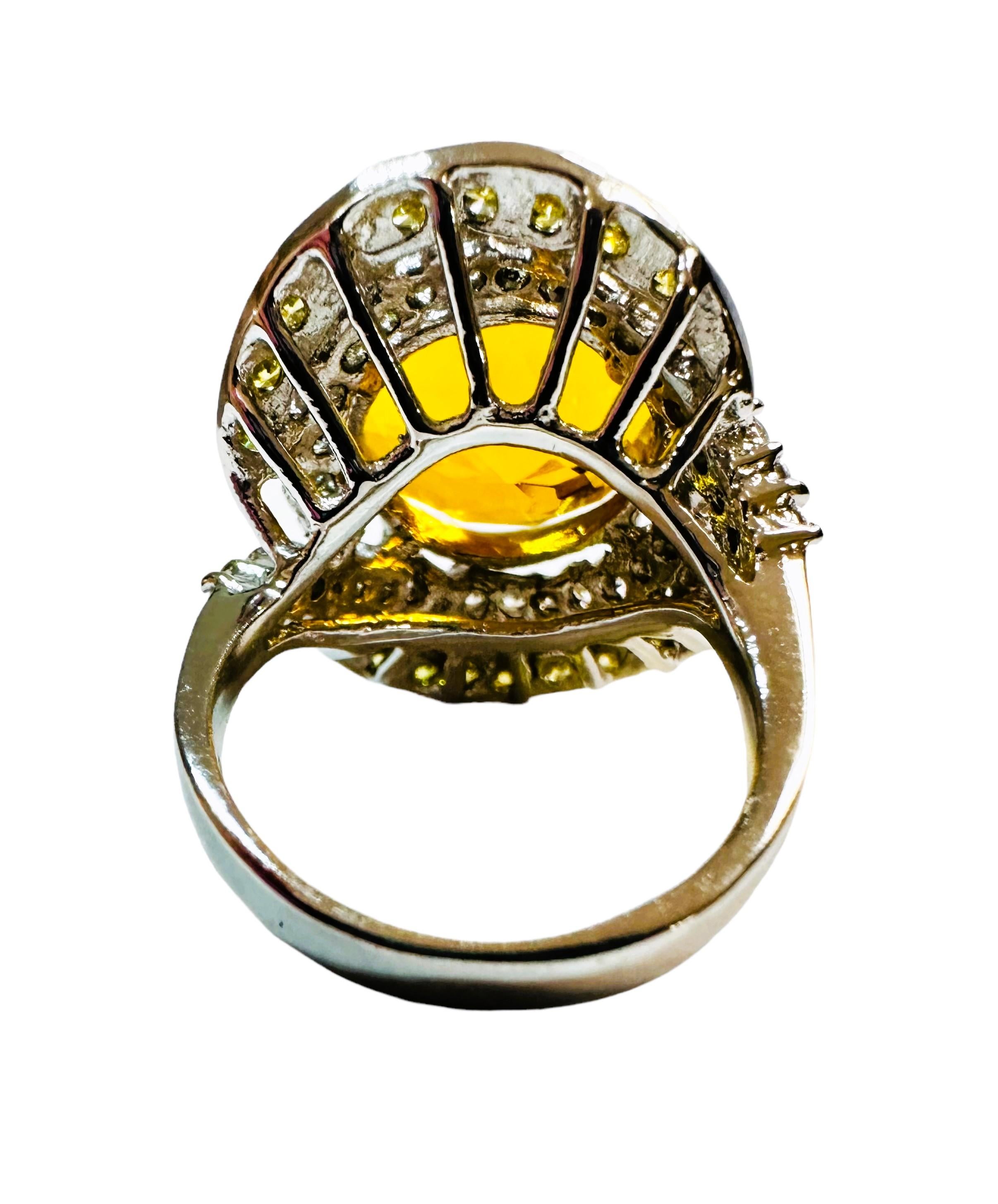 Art Deco New 14 Carat Orange Citrine & Diamond Cut Yellow Sapphire Sterling Ring