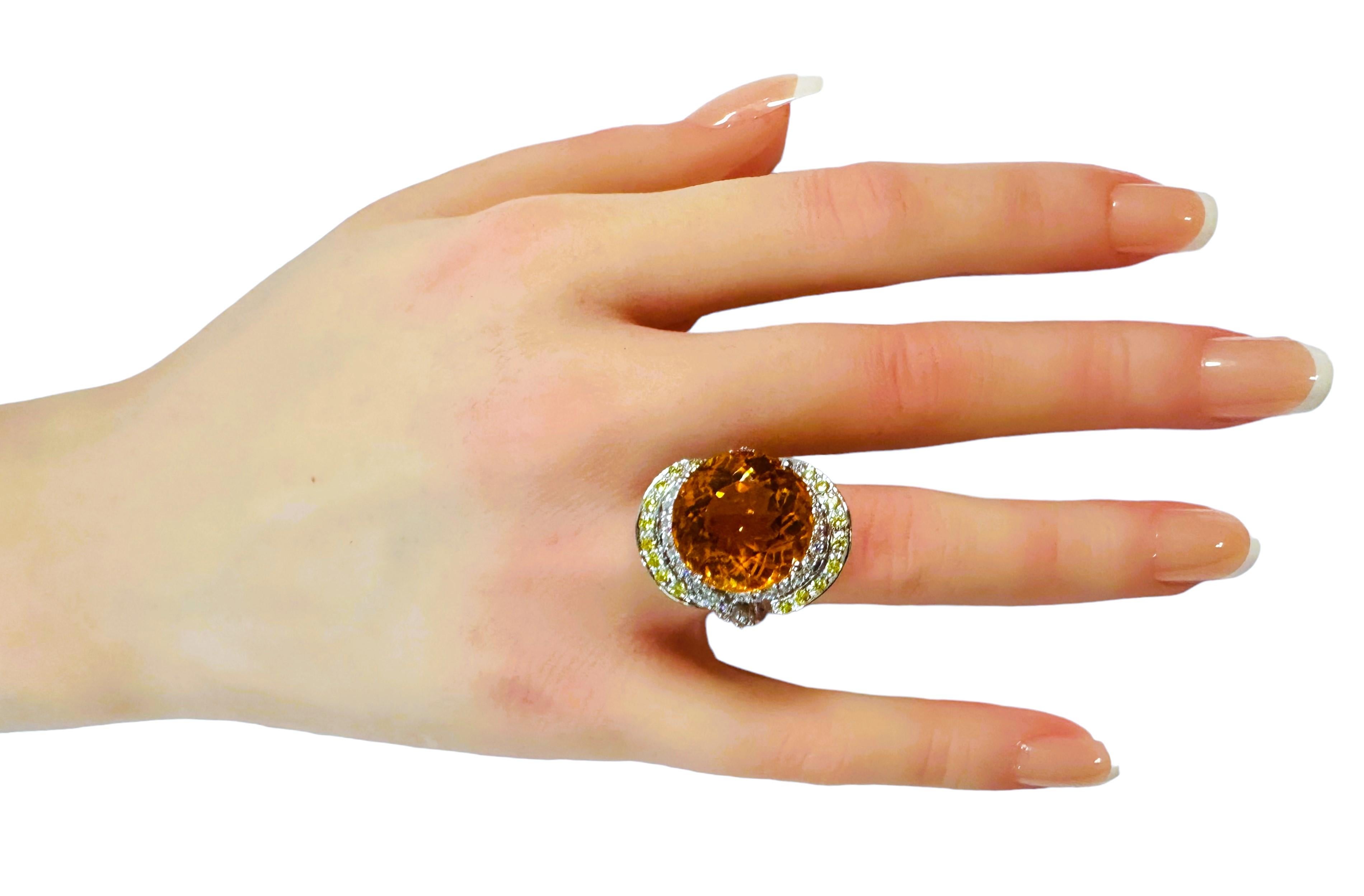 Women's New 14 Carat Orange Citrine & Diamond Cut Yellow Sapphire Sterling Ring