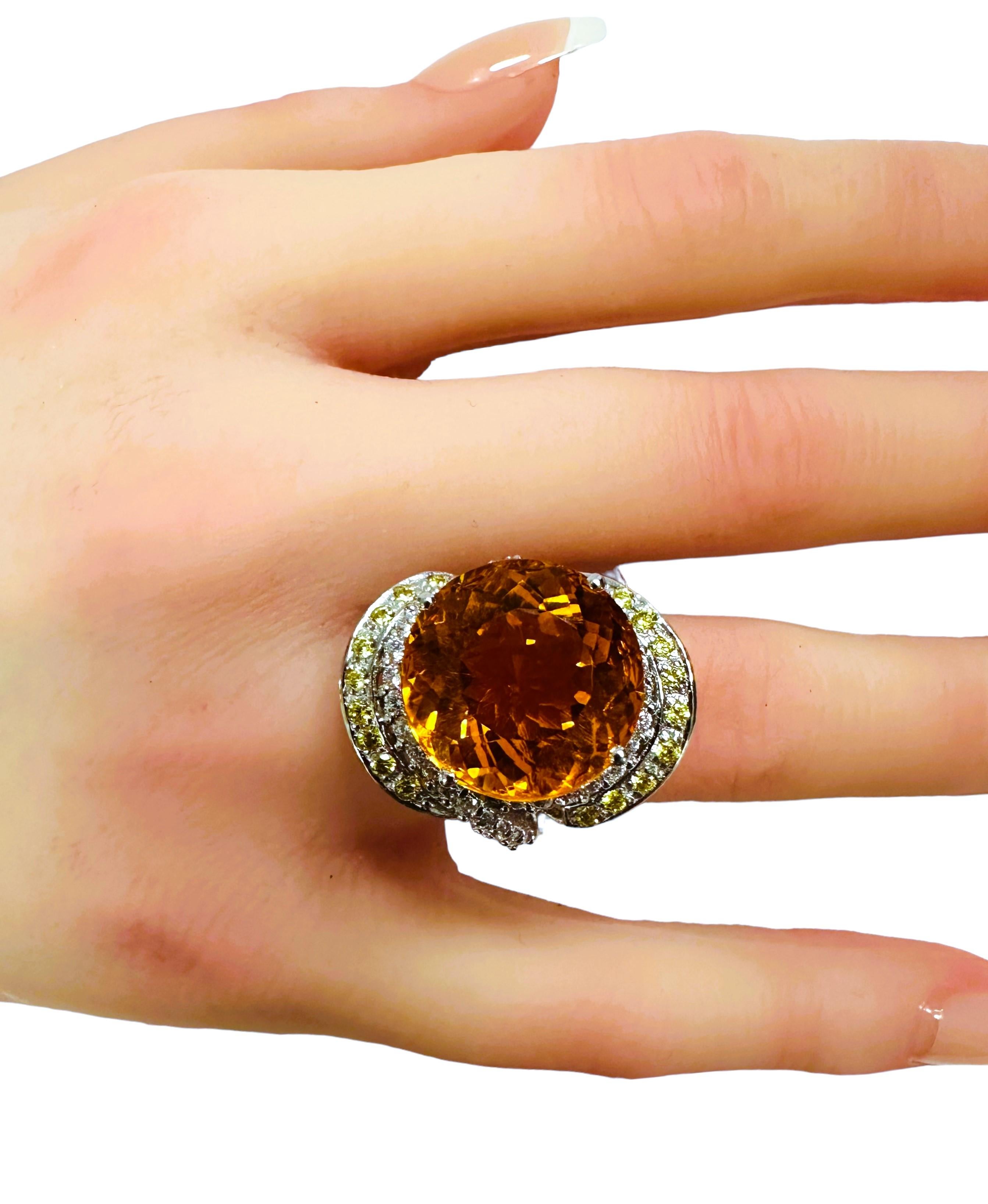 New 14 Carat Orange Citrine & Diamond Cut Yellow Sapphire Sterling Ring 1