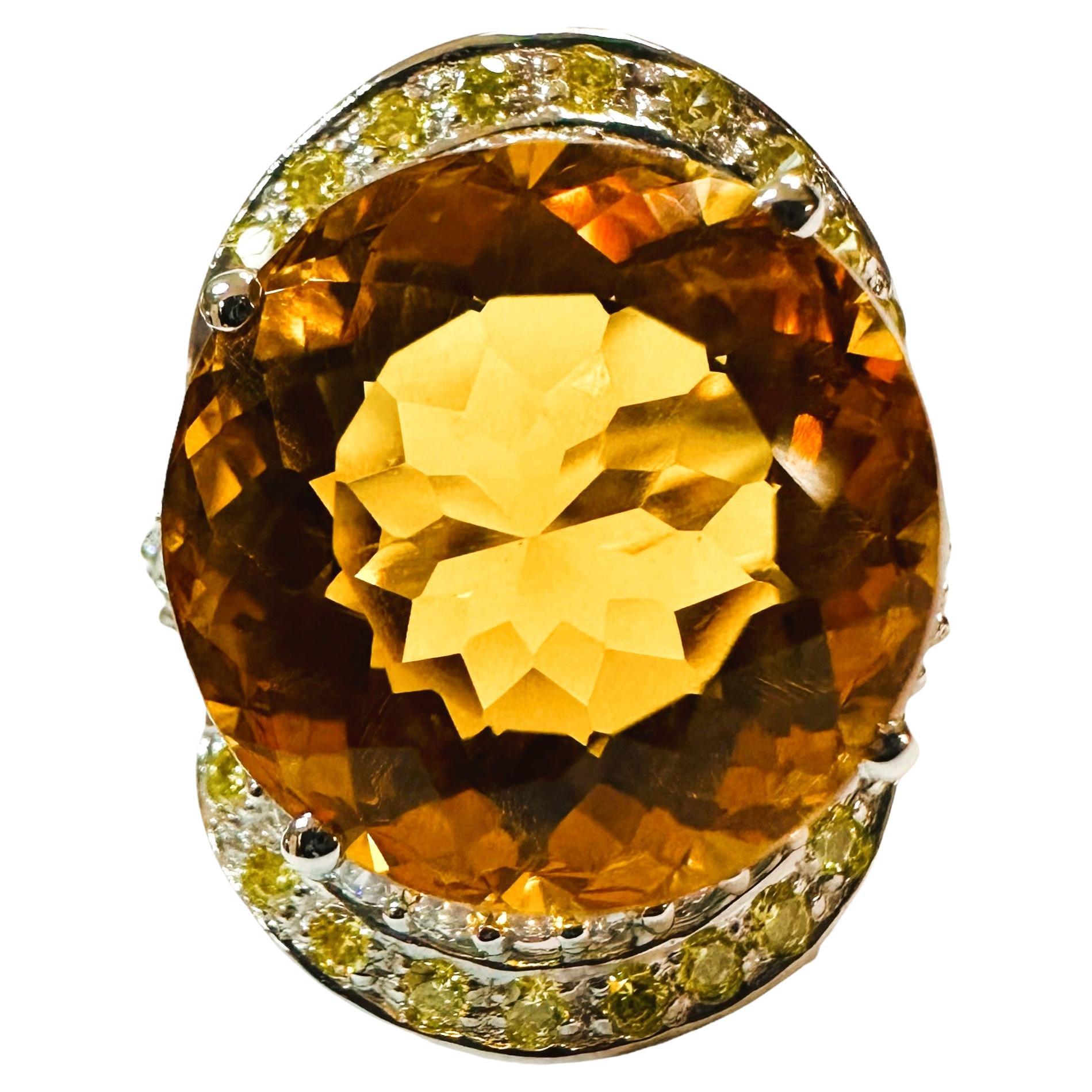 New IF Brazilian 14 Ct Orange Citrine & Yellow Sapphire Sterling Ring