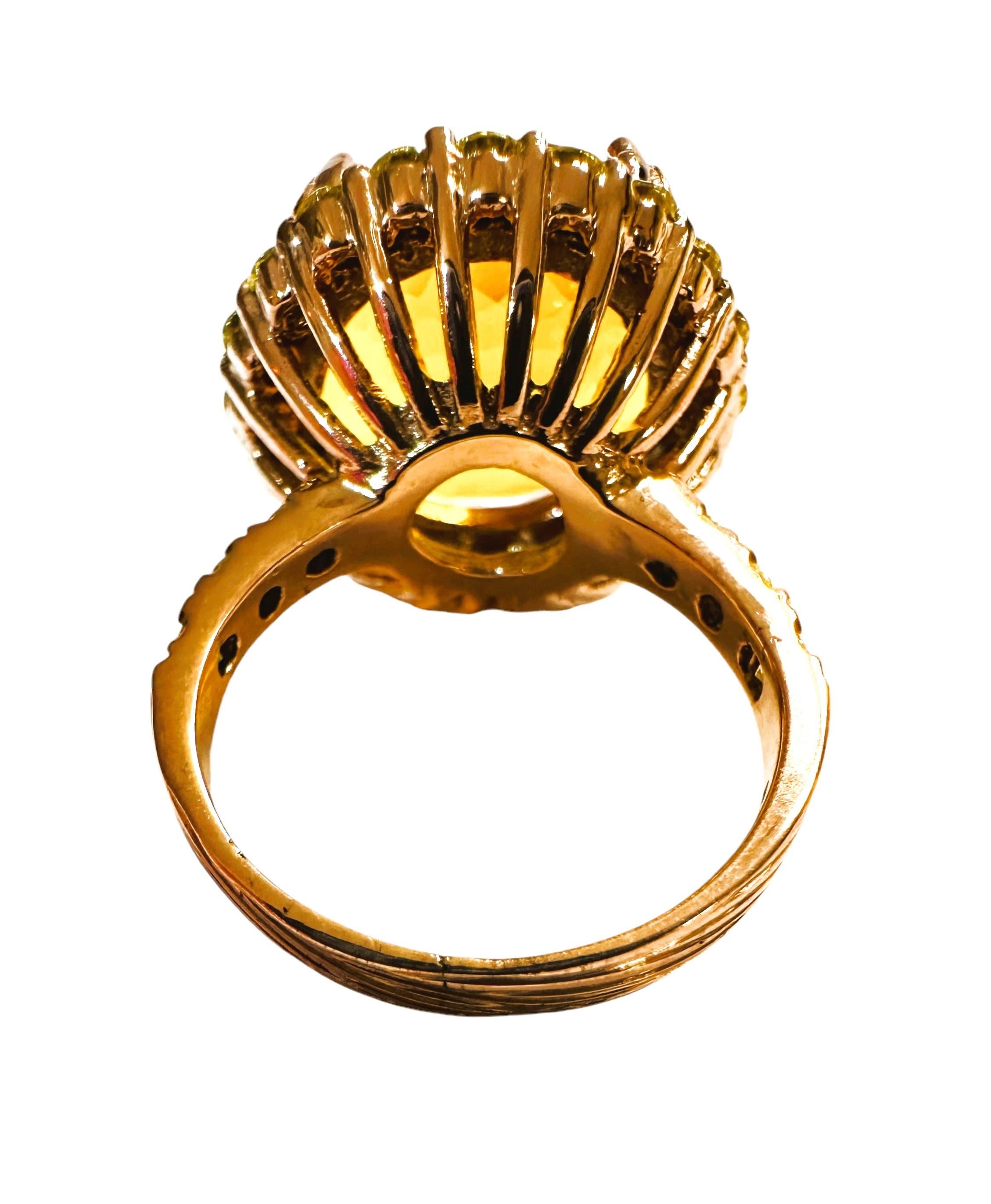 Art Deco New IF Brazilian 14.70 Ct Golden Orange Citrine & Yellow Sapphire Sterling Ring