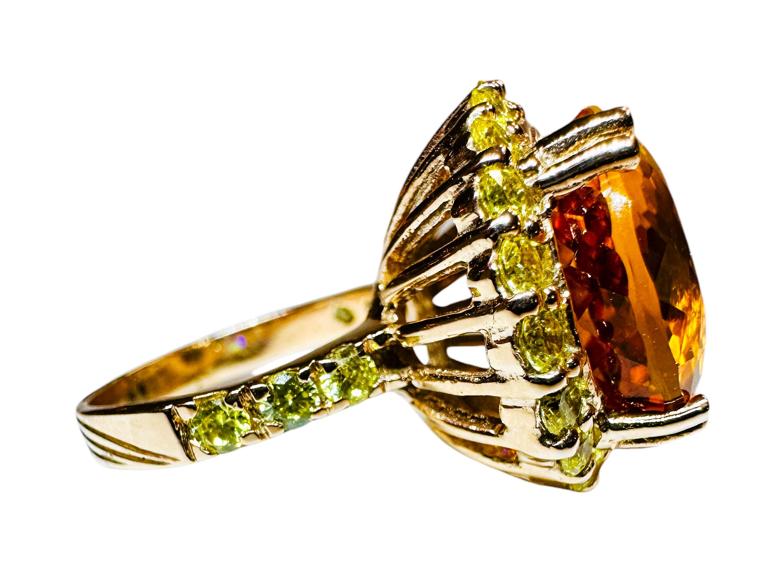 Oval Cut New IF Brazilian 14.70 Ct Golden Orange Citrine & Yellow Sapphire Sterling Ring