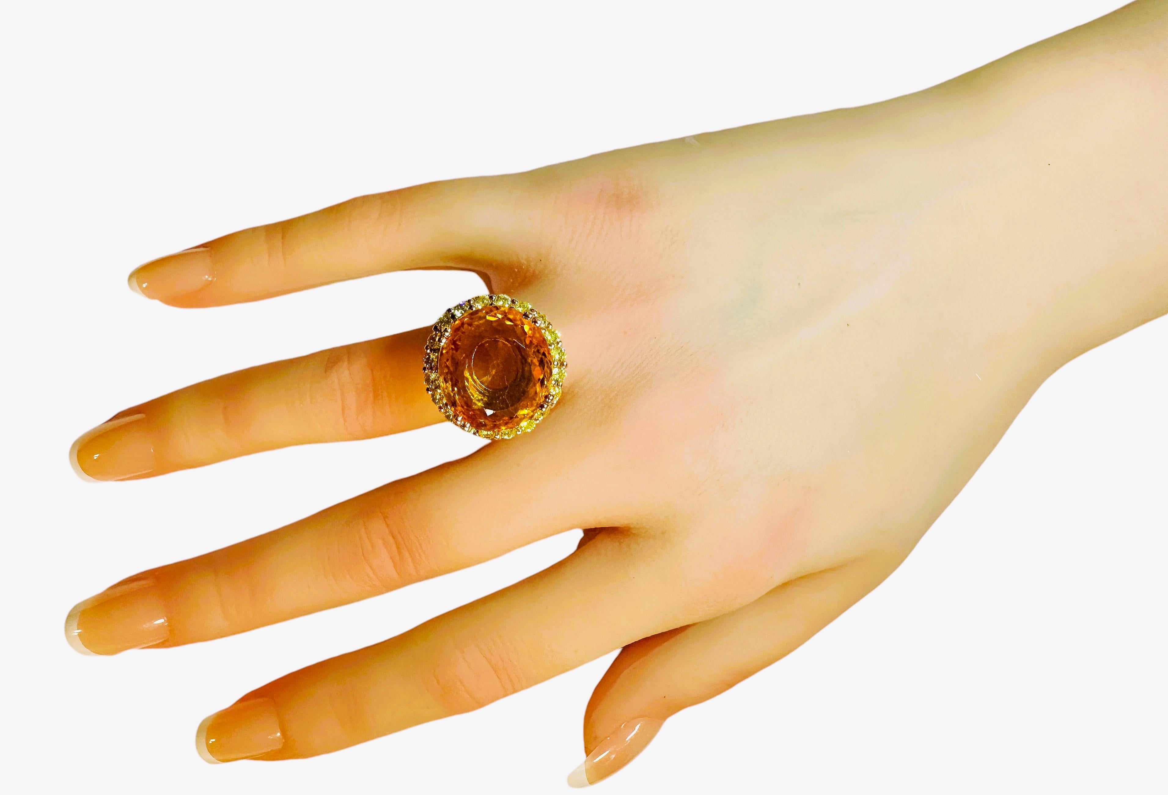 New IF Brazilian 14.70 Ct Golden Orange Citrine & Yellow Sapphire Sterling Ring In New Condition In Eagan, MN