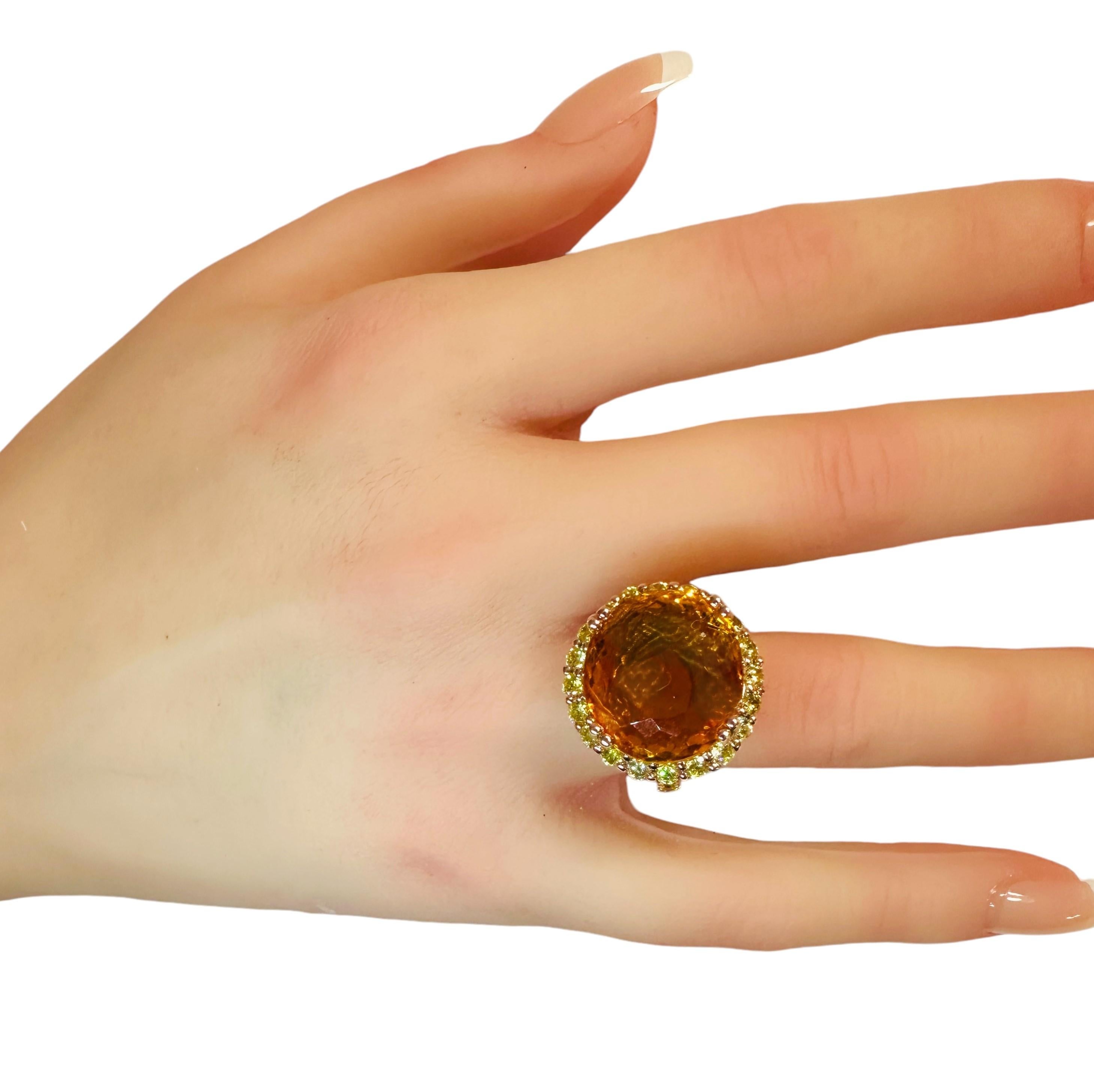 Women's New IF Brazilian 14.70 Ct Golden Orange Citrine & Yellow Sapphire Sterling Ring