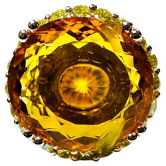 New IF Brazilian 14.70 Ct Golden Orange Citrine & Yellow Sapphire Sterling Ring