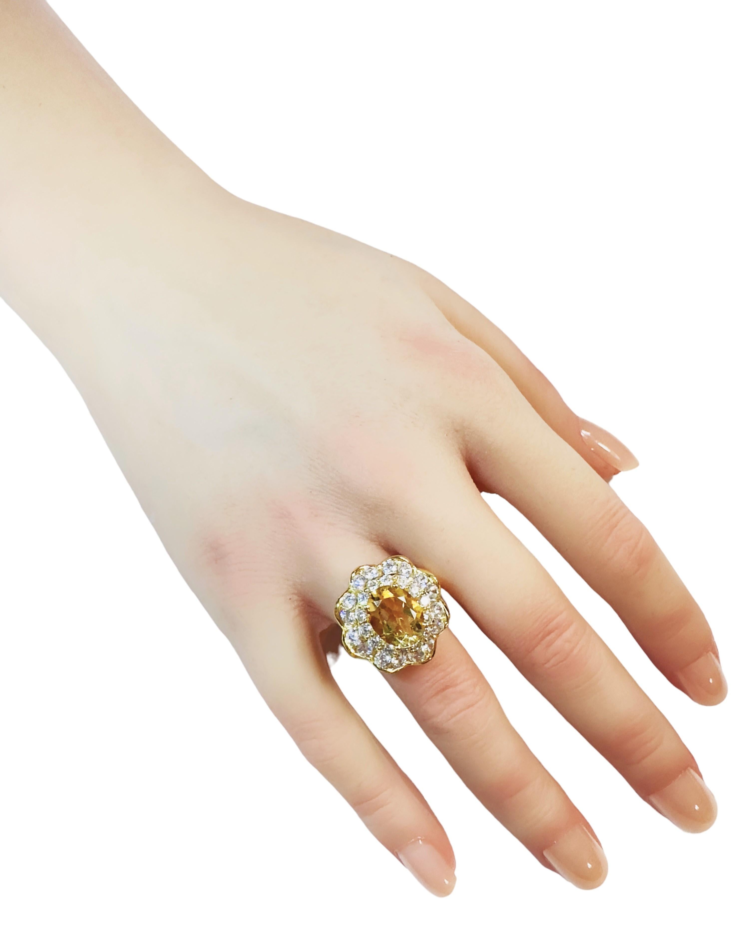 New IF Brazilian 3.40 Ct Yellow Citrine & Sapphire YGold Plated Sterling Ring In New Condition In Eagan, MN