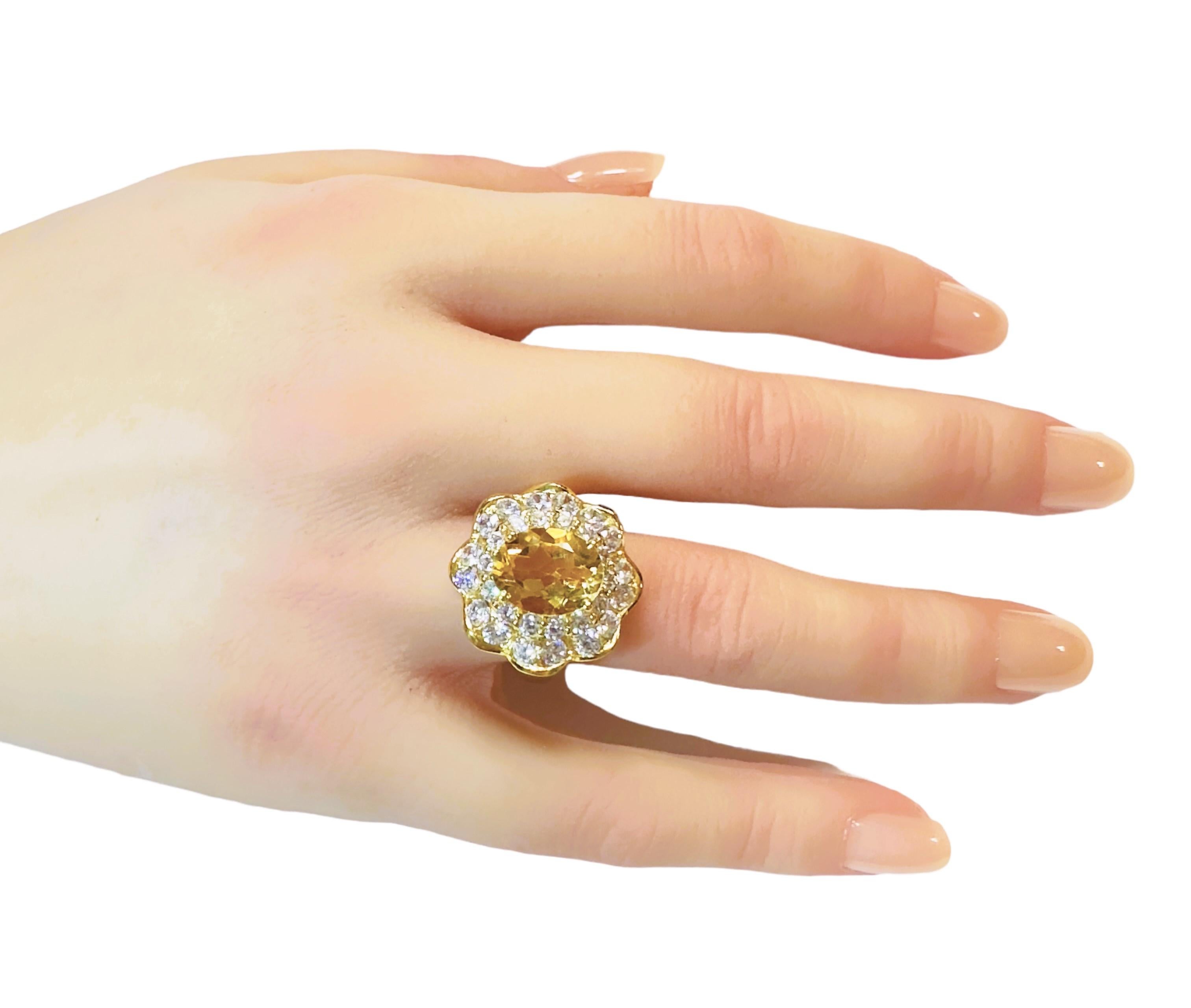 Women's New IF Brazilian 3.40 Ct Yellow Citrine & Sapphire YGold Plated Sterling Ring