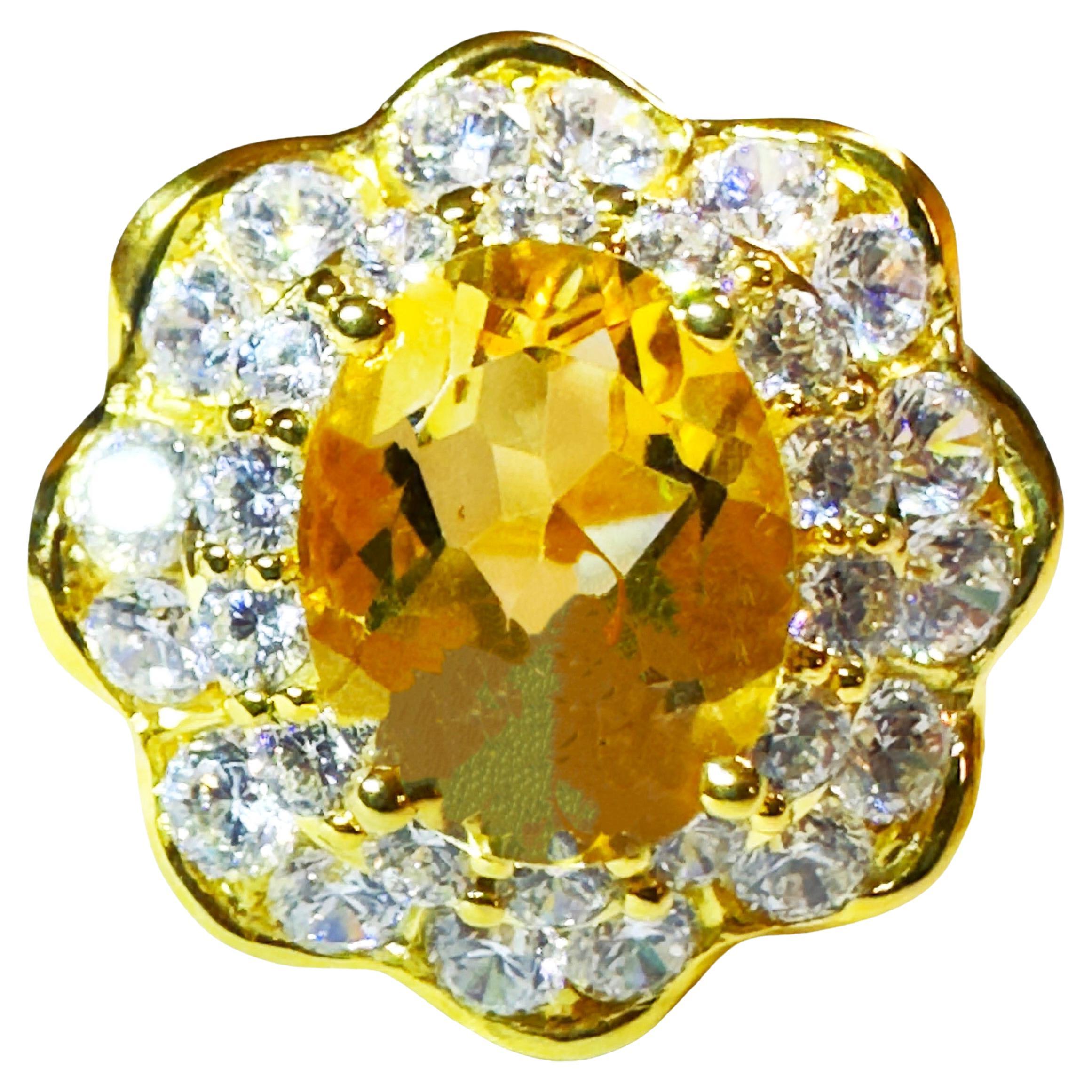 New IF Brazilian 3.40 Ct Yellow Citrine & Sapphire YGold Plated Sterling Ring