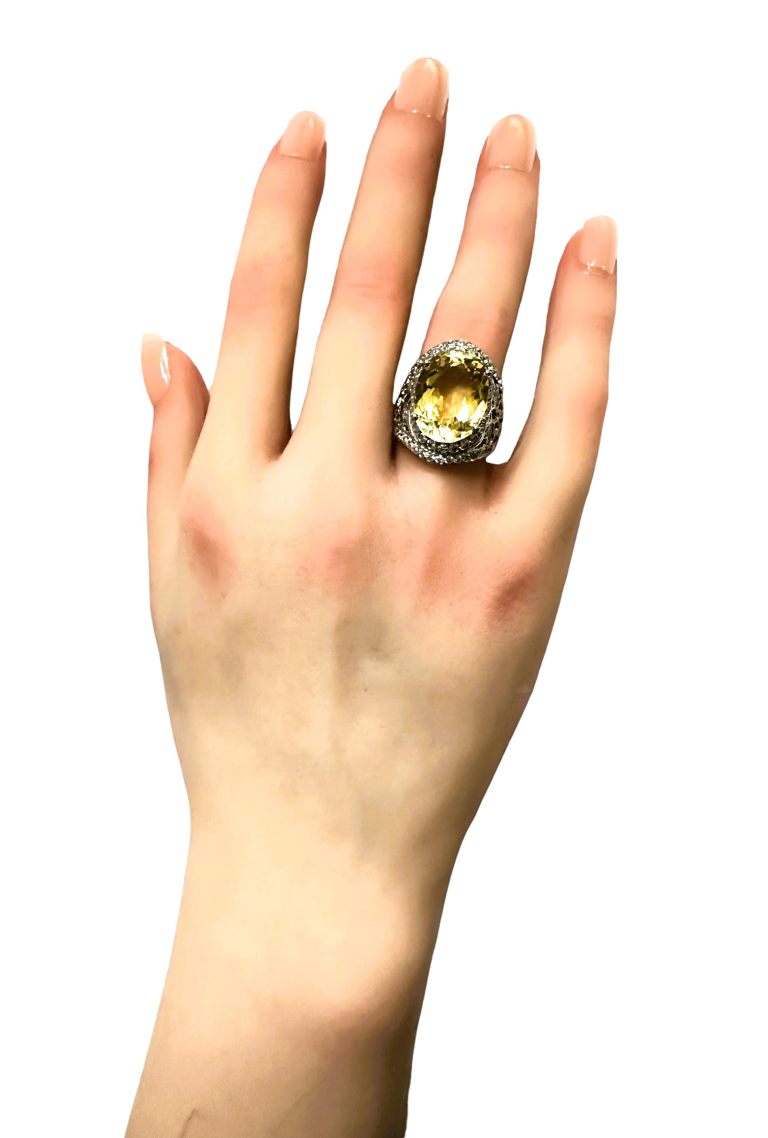 Women's New IF Brazilian 9.30 Ct Yellow Citrine & Sapphire Sterling Ring