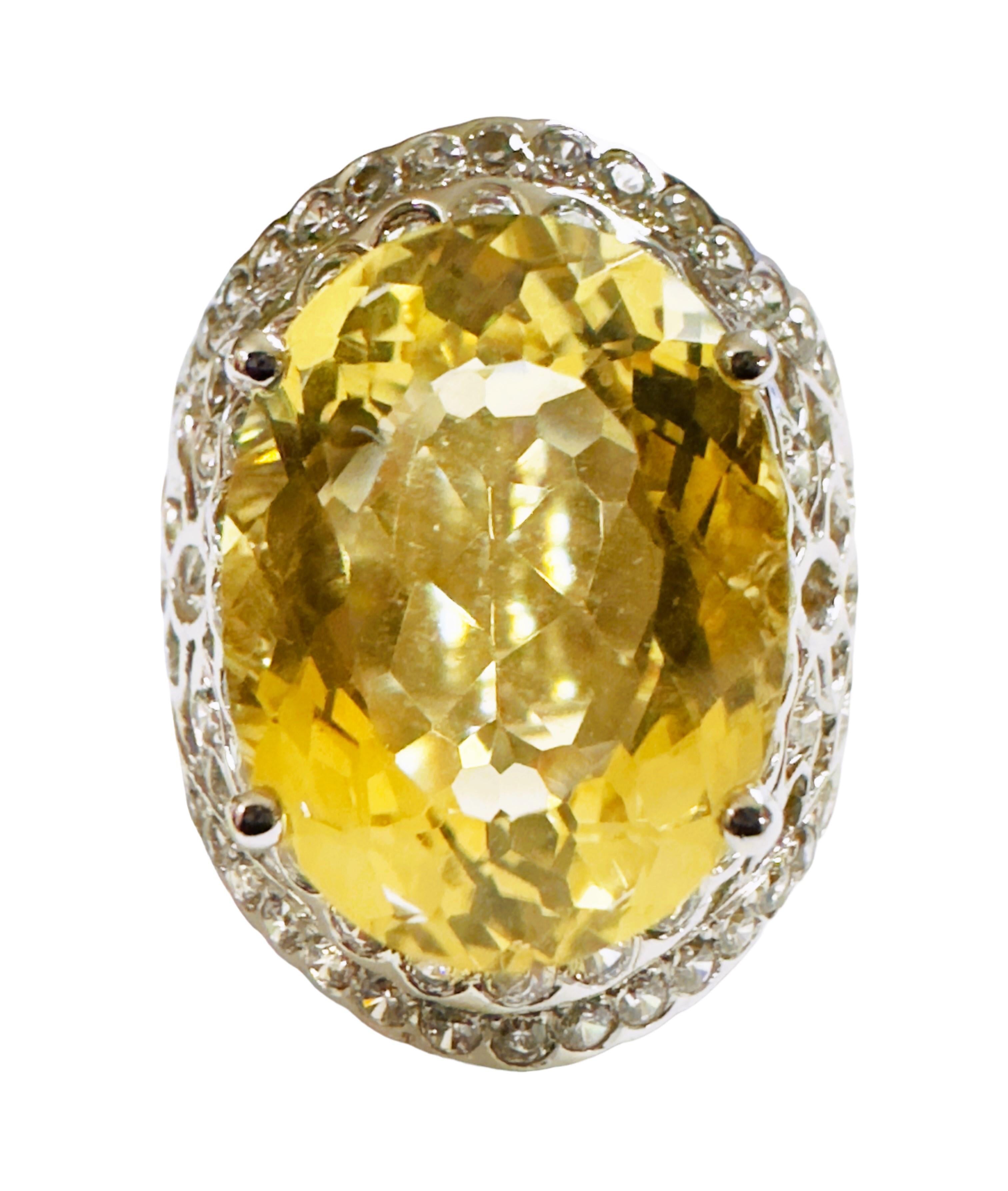 New IF Brazilian 9.30 Ct Yellow Citrine & Sapphire Sterling Ring For Sale 2