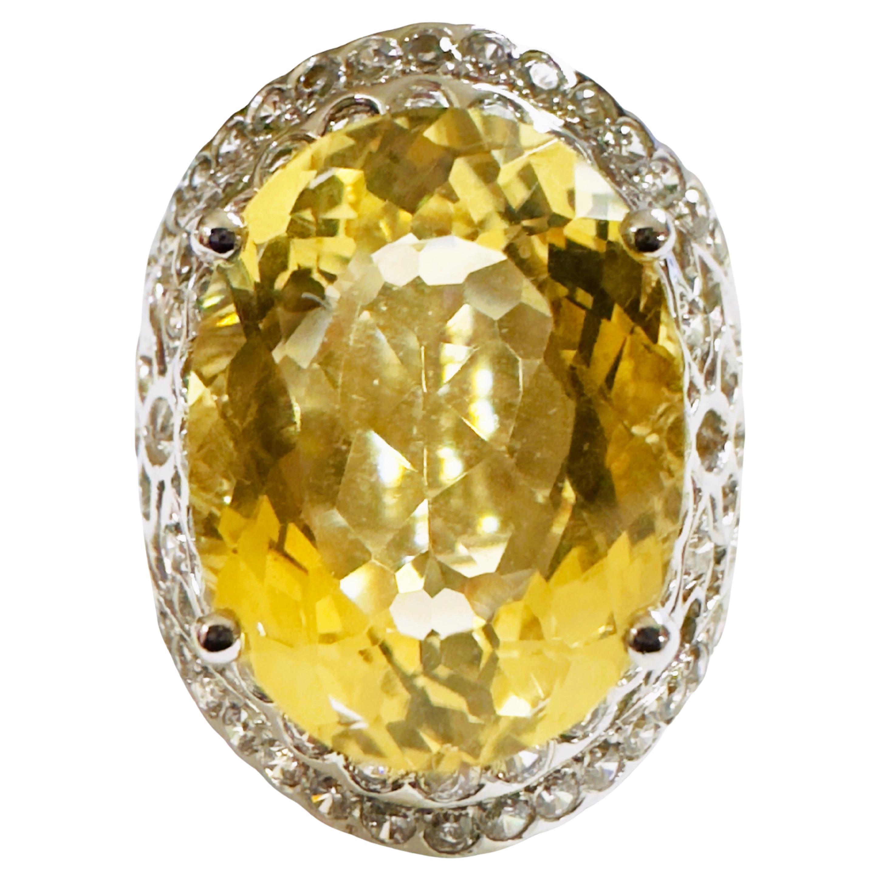 New IF Brazilian 9.30 Ct Yellow Citrine & Sapphire Sterling Ring For Sale