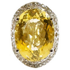 New IF Brazilian 9.30 Ct Yellow Citrine & Sapphire Sterling Ring