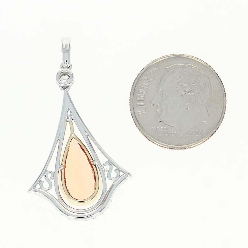 Women's Imperial Topaz and Diamond Drop Pendant, 14 Karat White Gold Milgrain 2.65 Carat