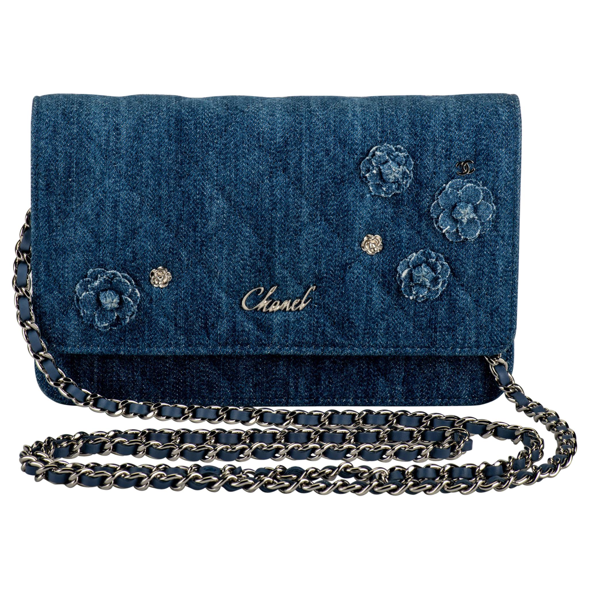 New in Box Chanel Denim Camellia Crossbody Bag