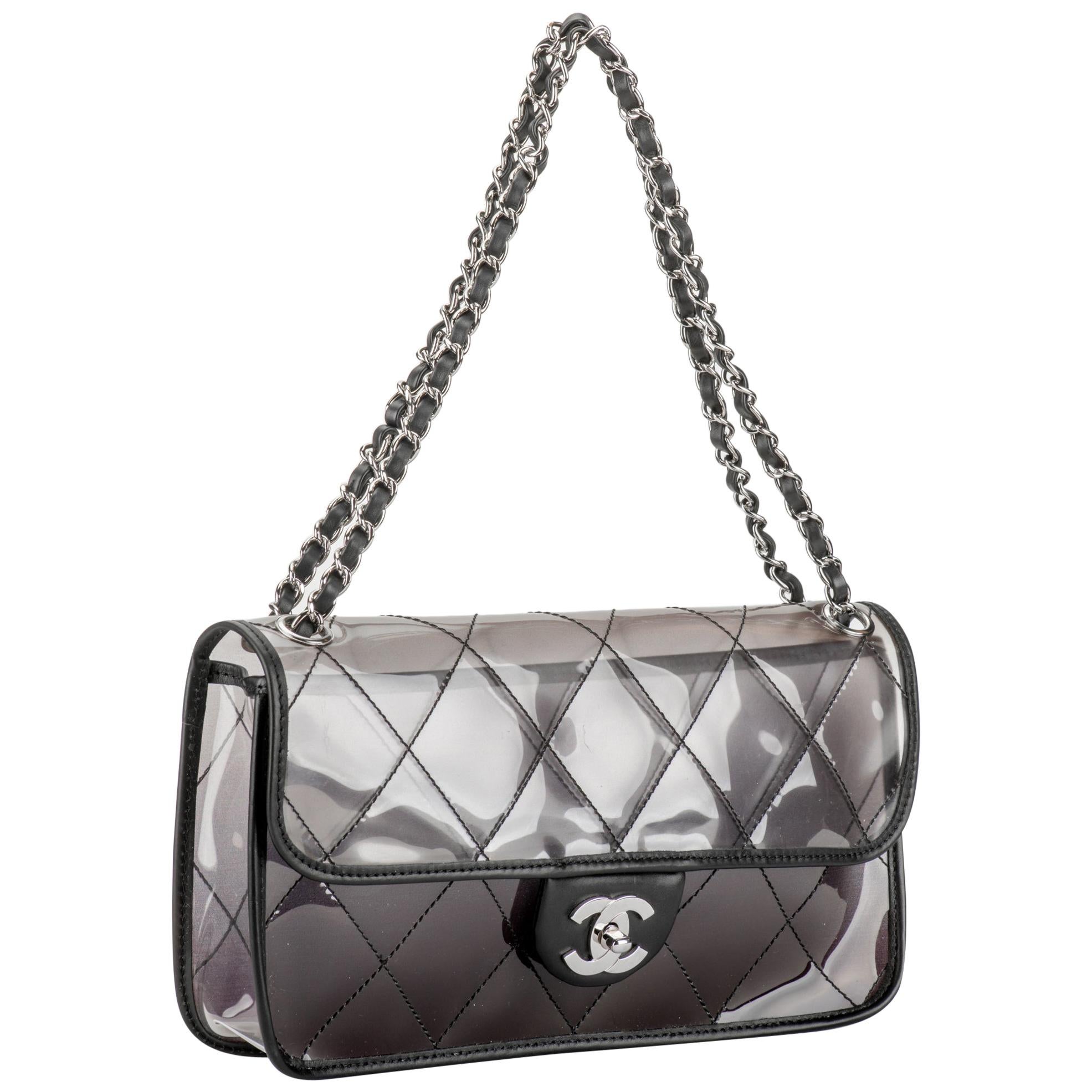 Chanel Black Quilted Transparent PVC with Leather Trim Classic Flap Bag  Chanel