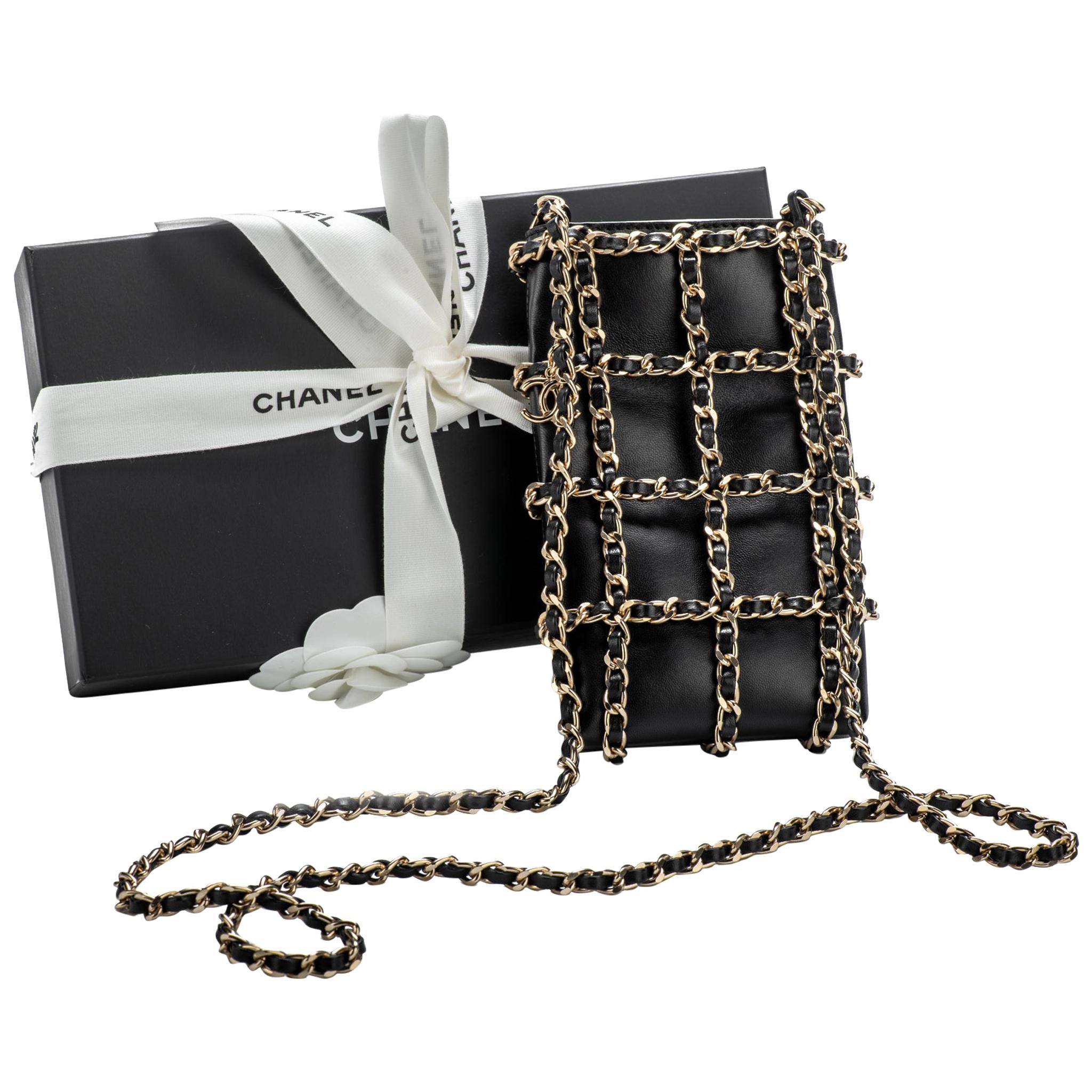 New in Box Chanel VIP Mobile Phone Case Black Gold Crossbody at 1stDibs
