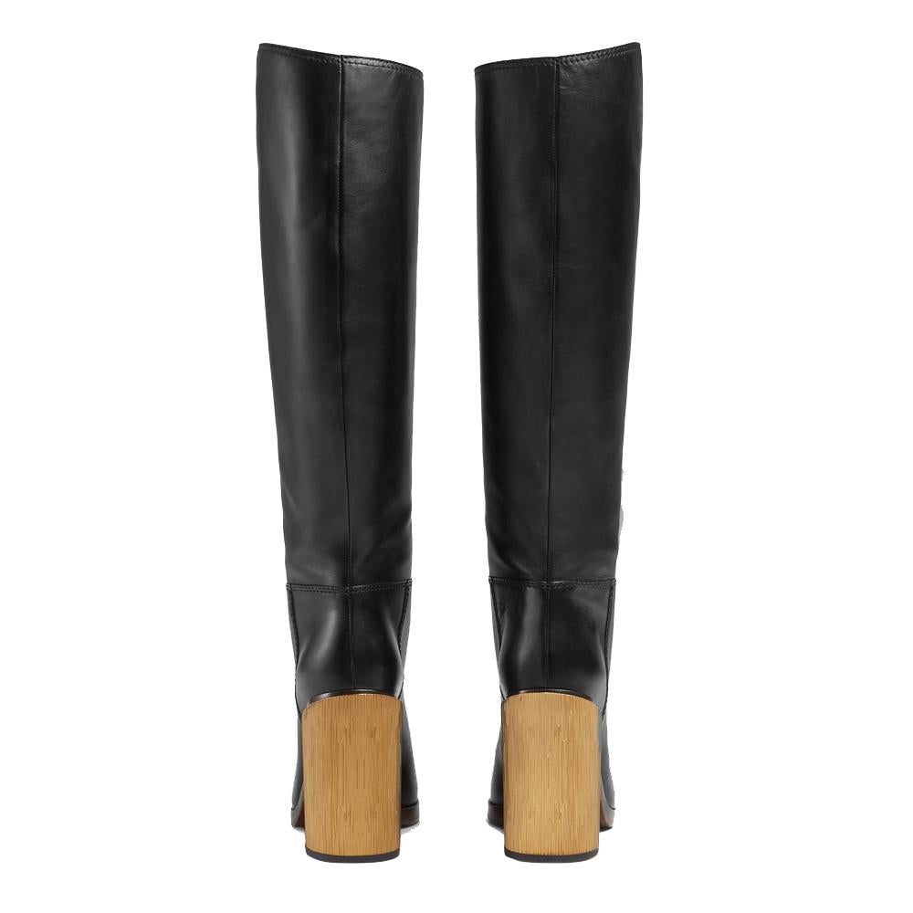 Women's NEW in box Gucci Black Lifford Leather Gold Tone Stripe Metallic Boots sz EU37.5 For Sale