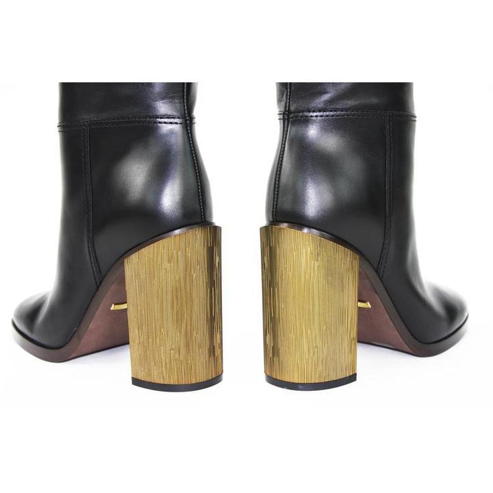 NEW in box Gucci Black Lifford Leather Gold Tone Stripe Metallic Boots sz EU37.5 For Sale 2