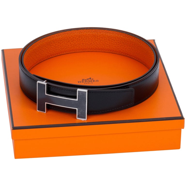 New in Box Hermes Black Orange Unisex H Belt For Sale at 1stDibs