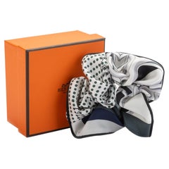 New in Box Hermes Black White Silk Hair Scrunchie