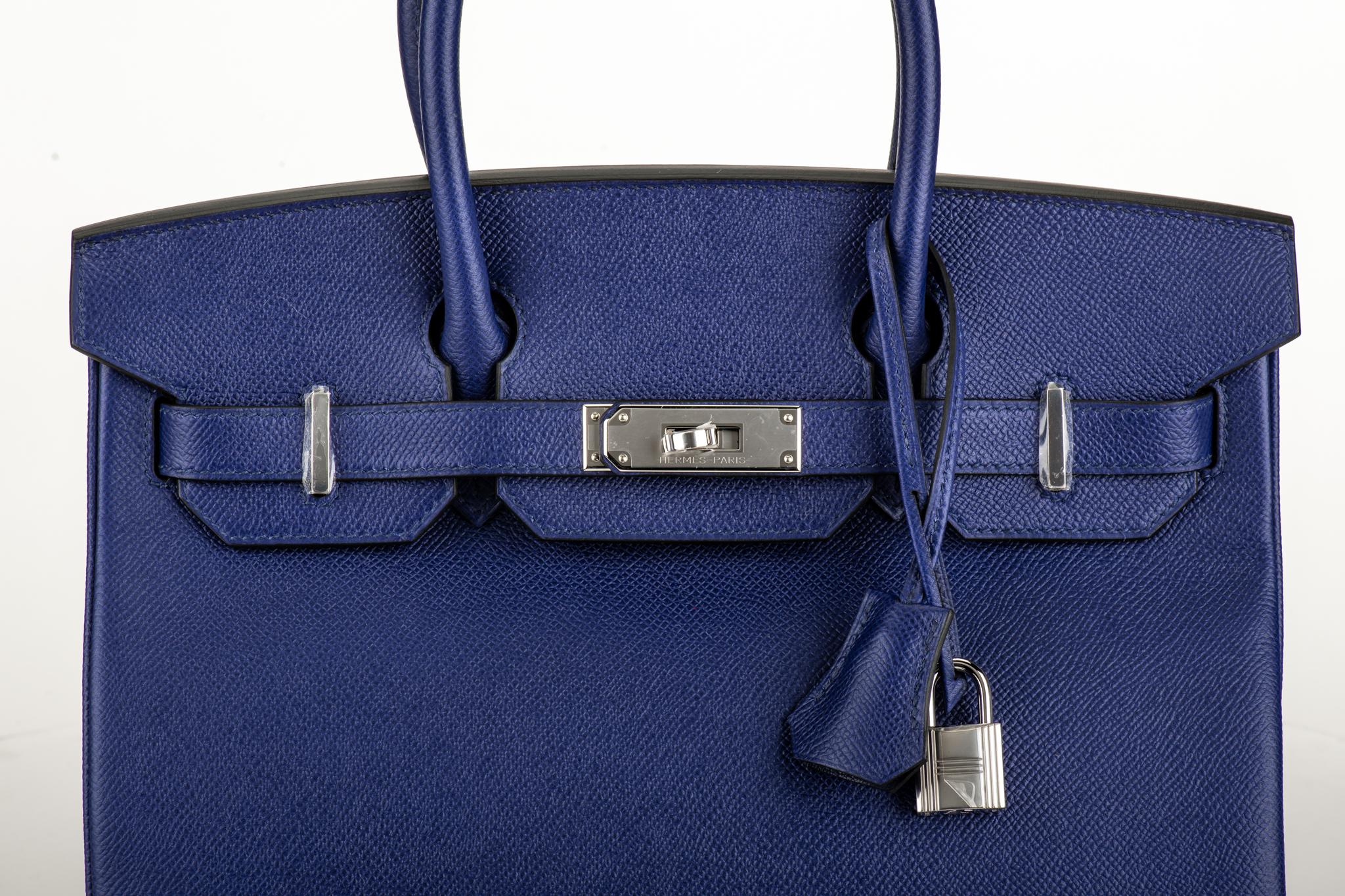 New in Box Hermes Blue Encre Birkin 30 Bag 1